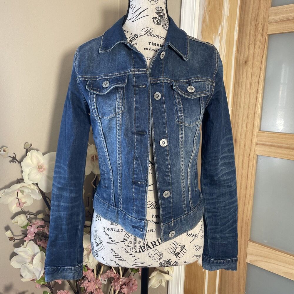 Jean Jacket Womens Small Blue Denim Trucker Button Up Y2K Arizona Cotton Blend